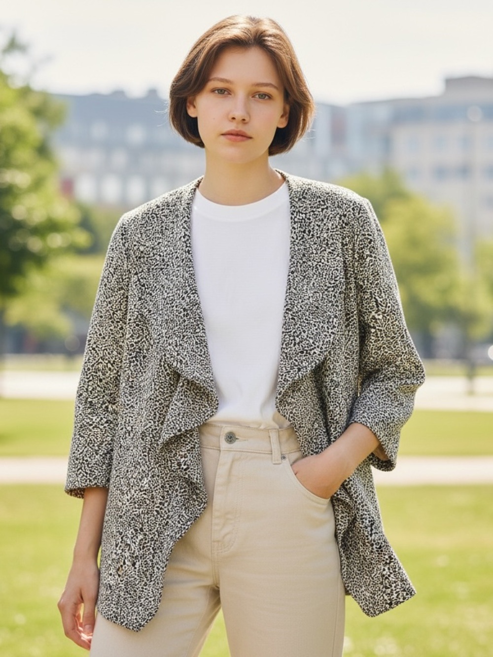 Calvin Klein Black and Cream Patterned Open Jacket